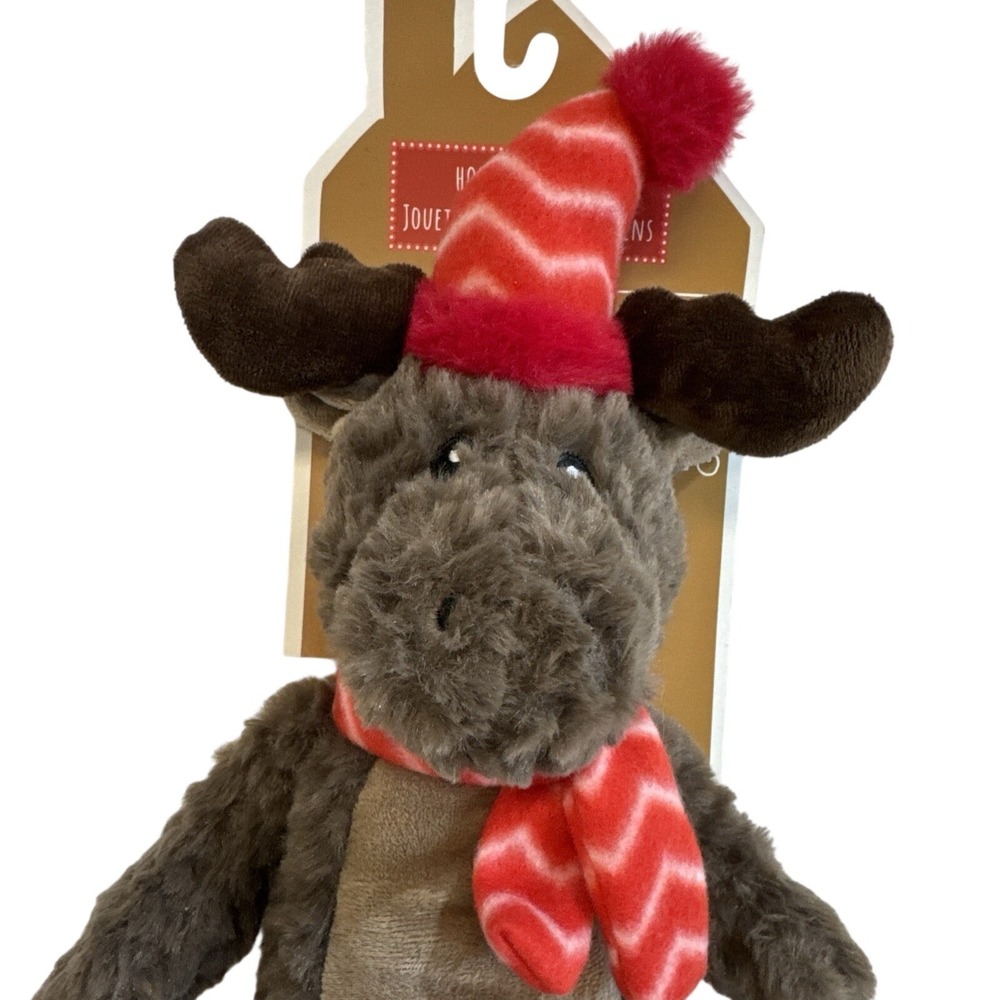 Pally‎ & Paws Holiday Moose Plush Squeaky Dog Toy Brown Red Scarf Hat 17"